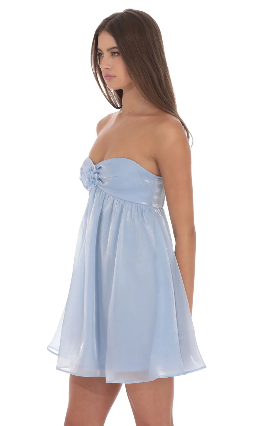 Strapless Florette Babydoll Dress in Icy Blue