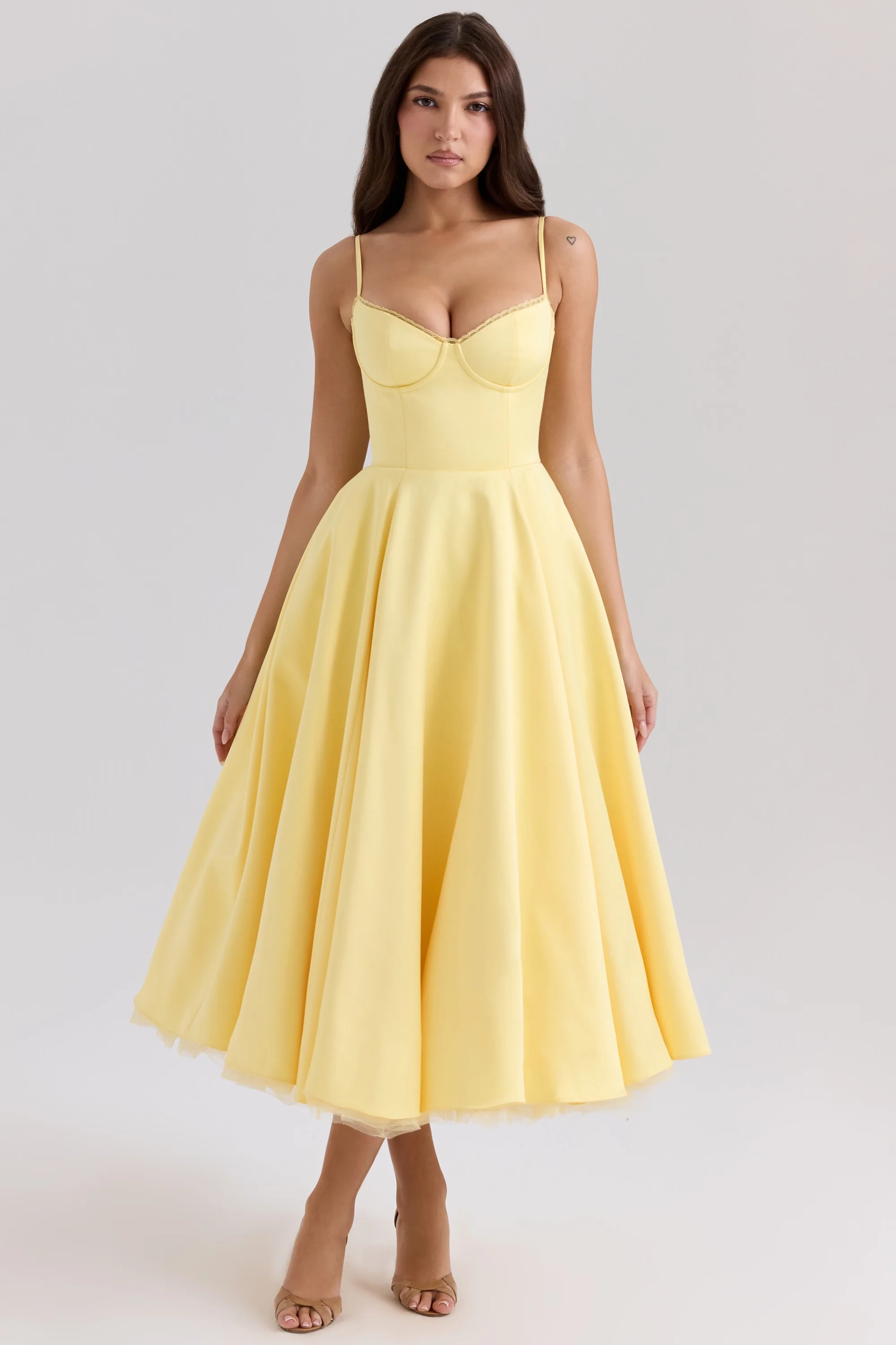 Sunshine Yellow Satin Tulle Midi Dress