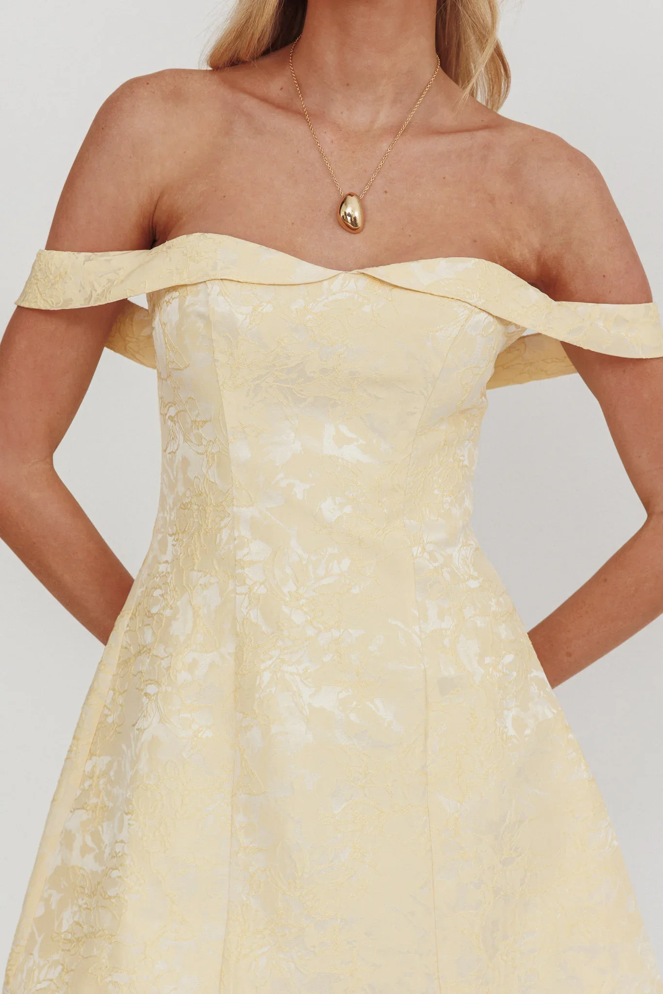 Mikado Off-Shoulder Foldover Mini Dress Jacquard Butter