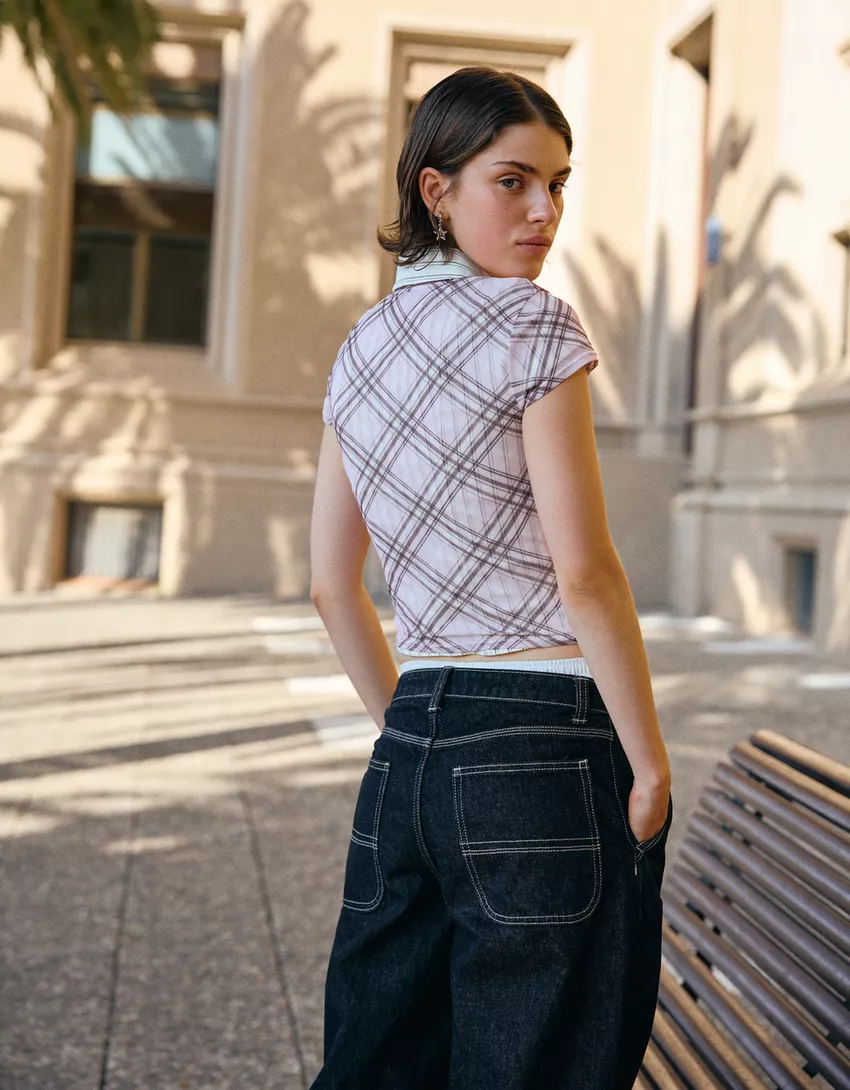 Printed short sleeve tulle T-shirt