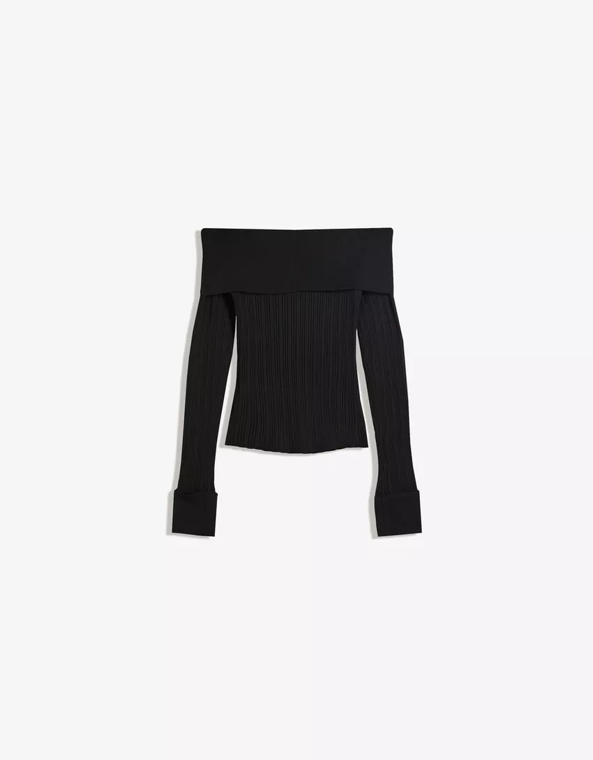 Textured Bardot neck sweater