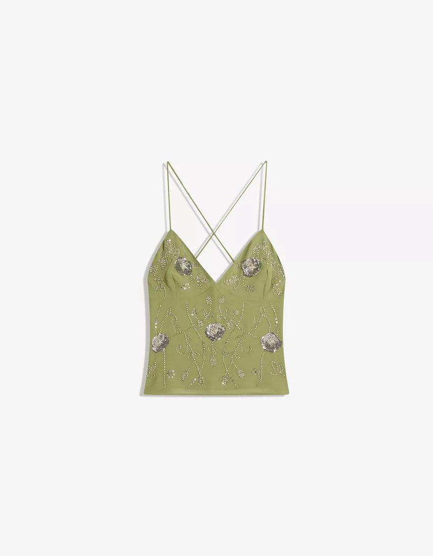 Shimmery embroidered strappy top