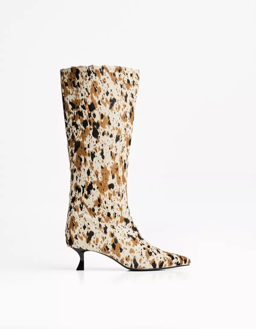 Animal print LEATHER high-heel boots