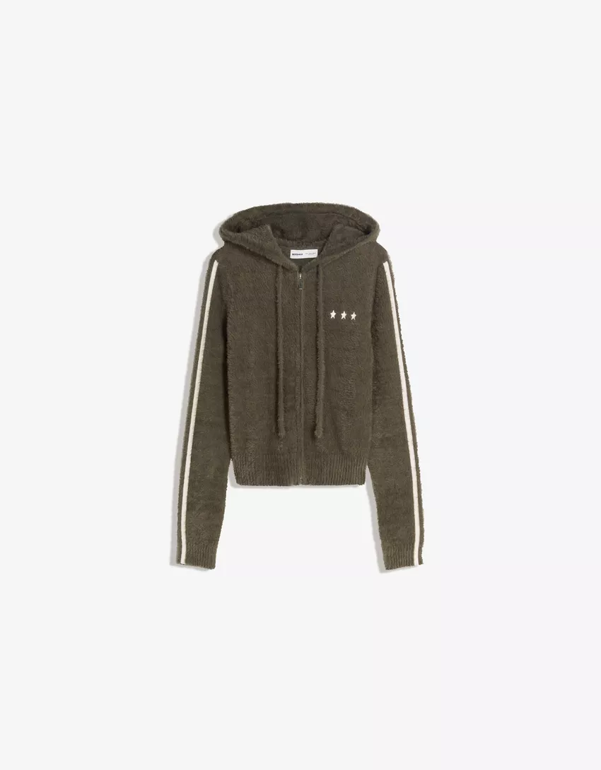 Embroidered knit zip-up jacket