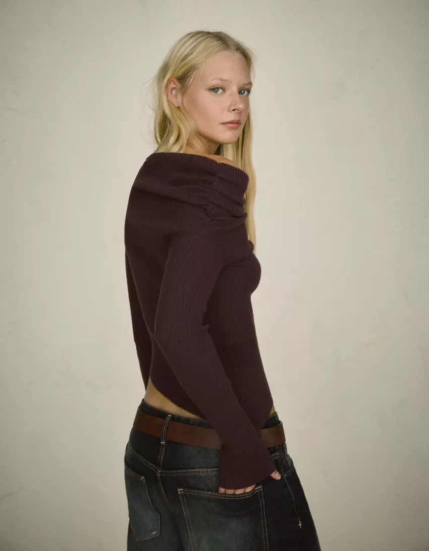 Asymmetric gathered sweater