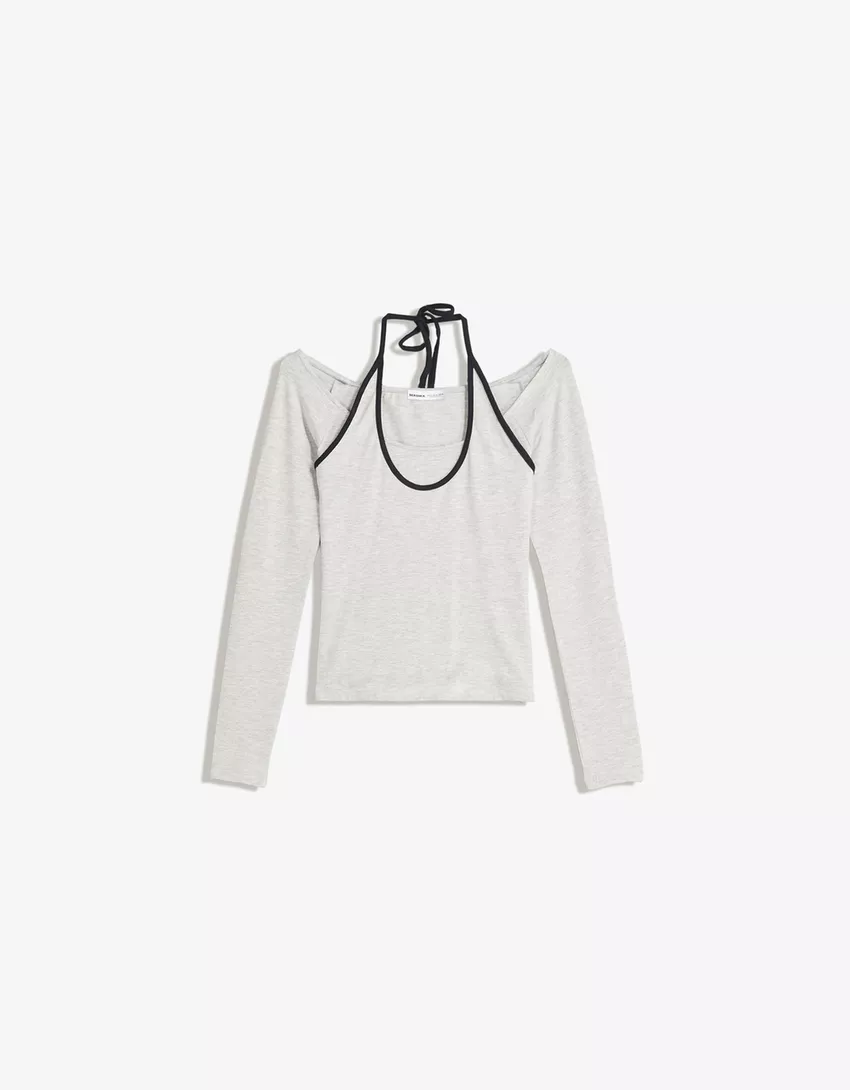 Long sleeve halter neck T-shirt