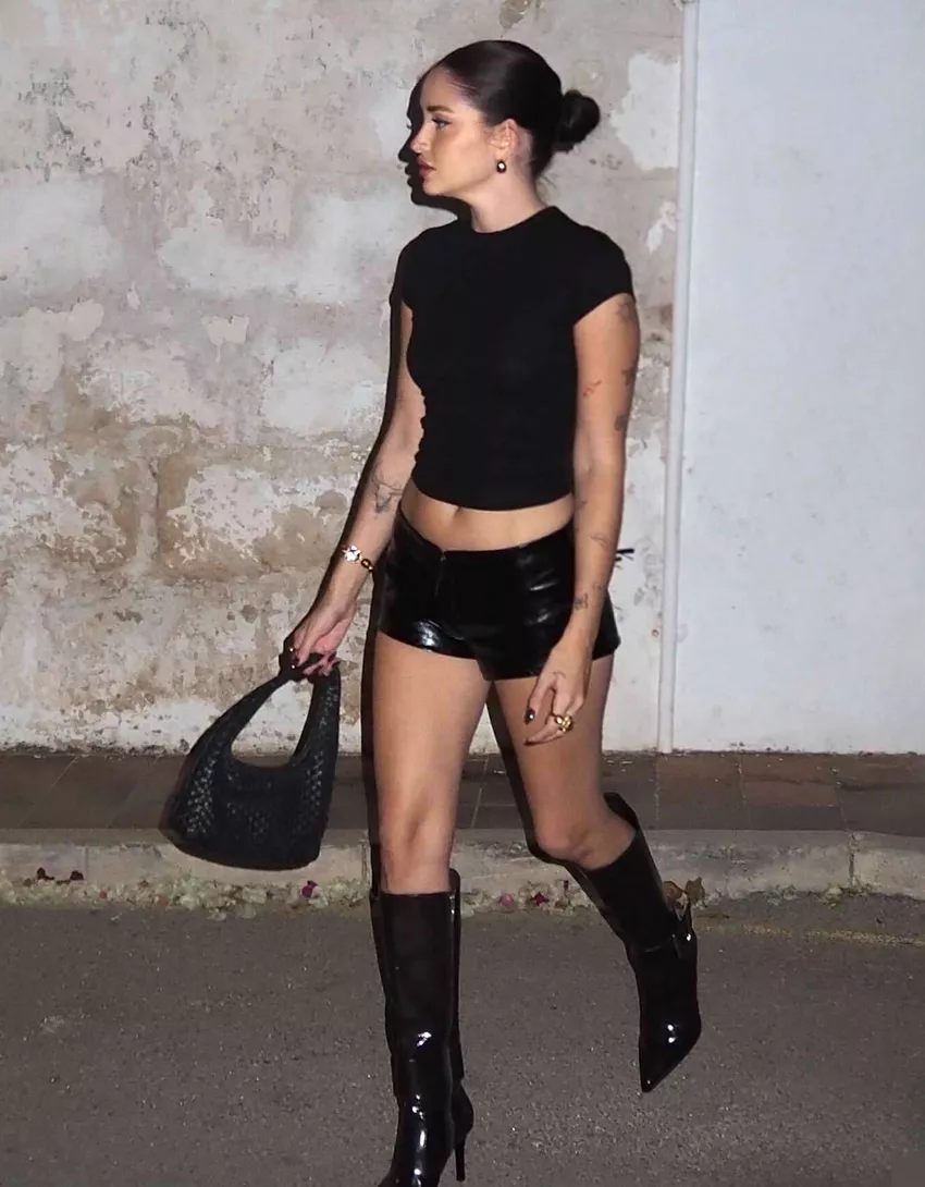 Metallic faux leather shorts