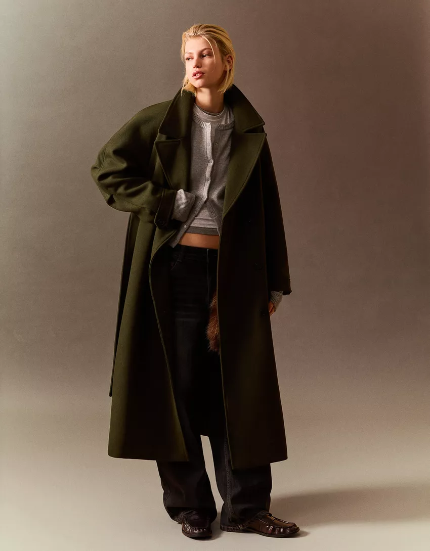 Oversize wool blend coat with belt