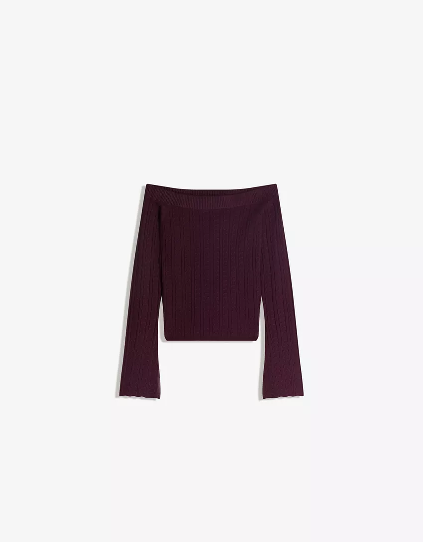 Cable-knit bardot sweater