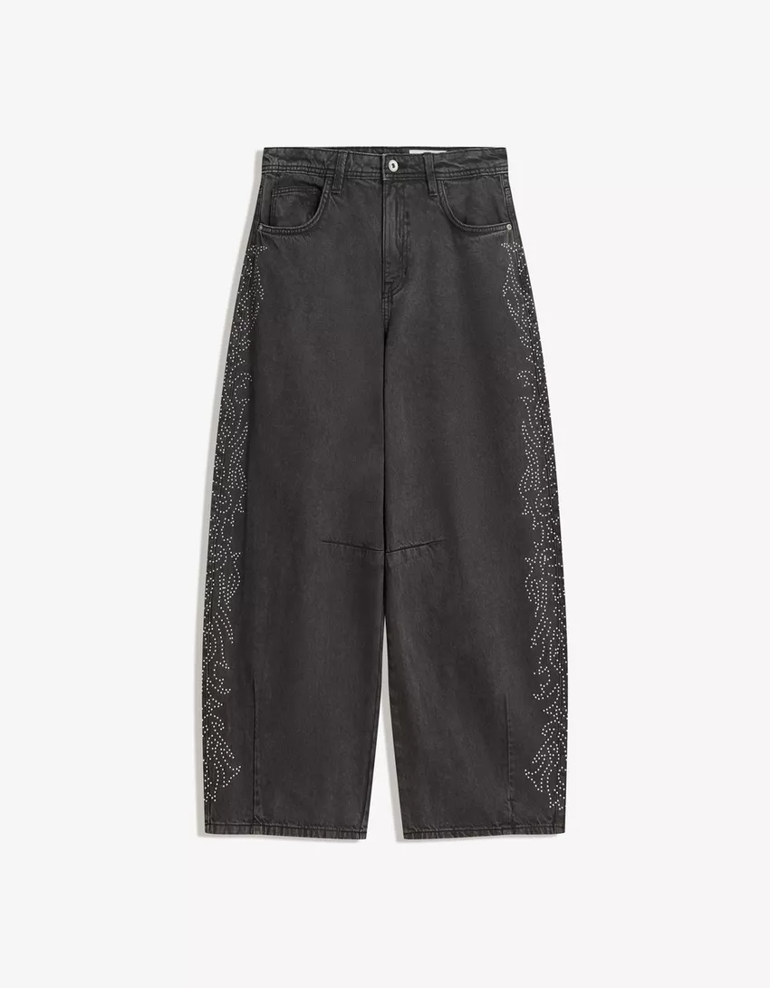 Barrel pants with rhinestone detail