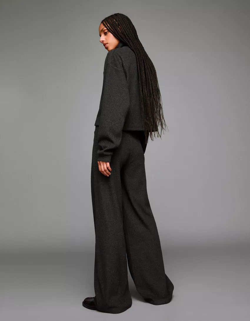 Soft ribbed wide-leg pants
