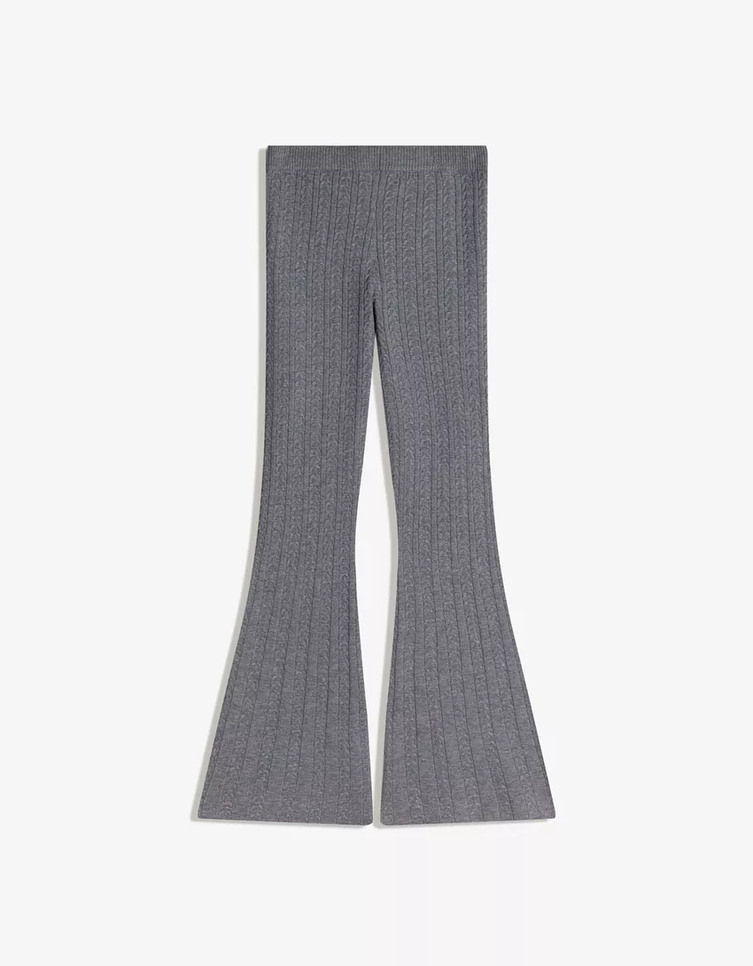 Cable-knit flared pants