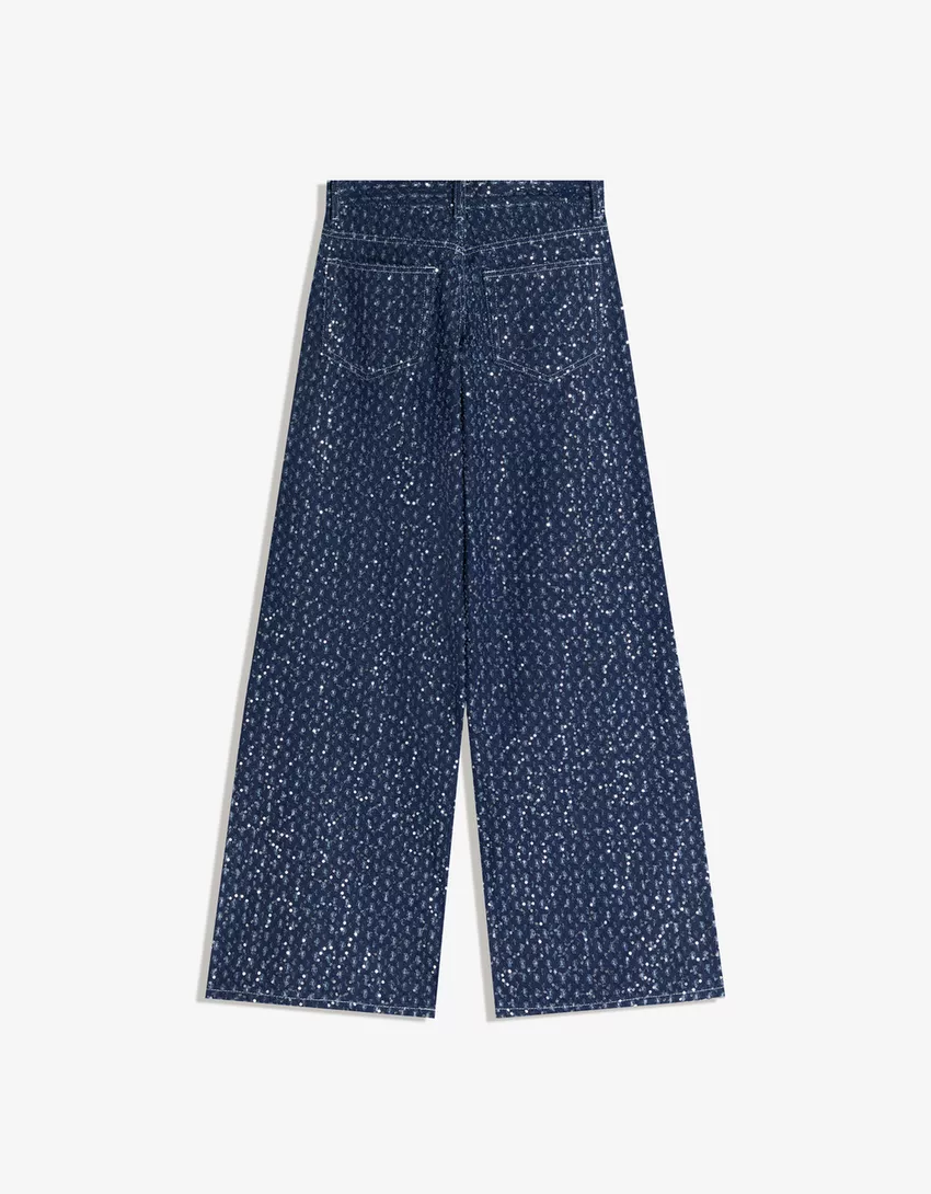 Sequinned Wide-Leg Jeans