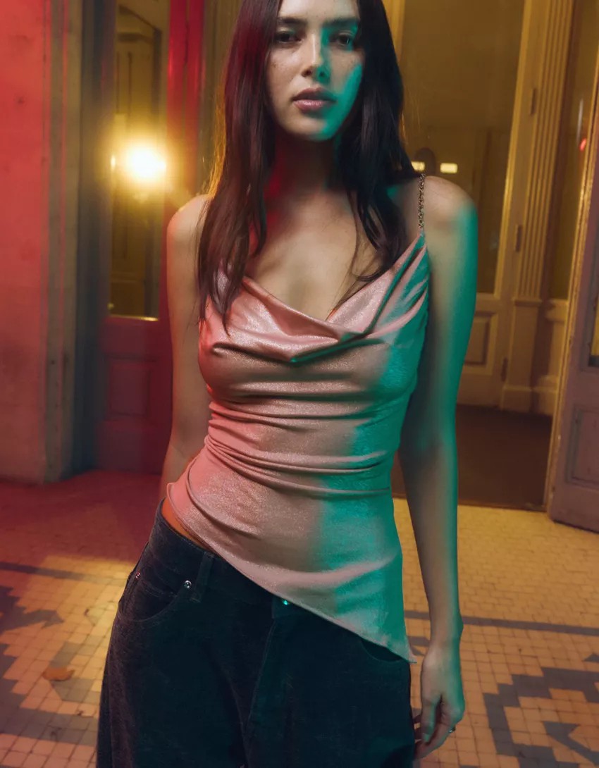 Draped top with chain straps