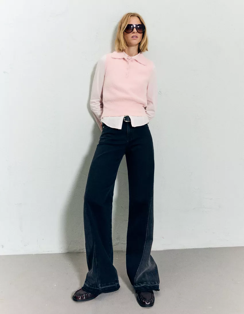 Faux fur polo collar vest