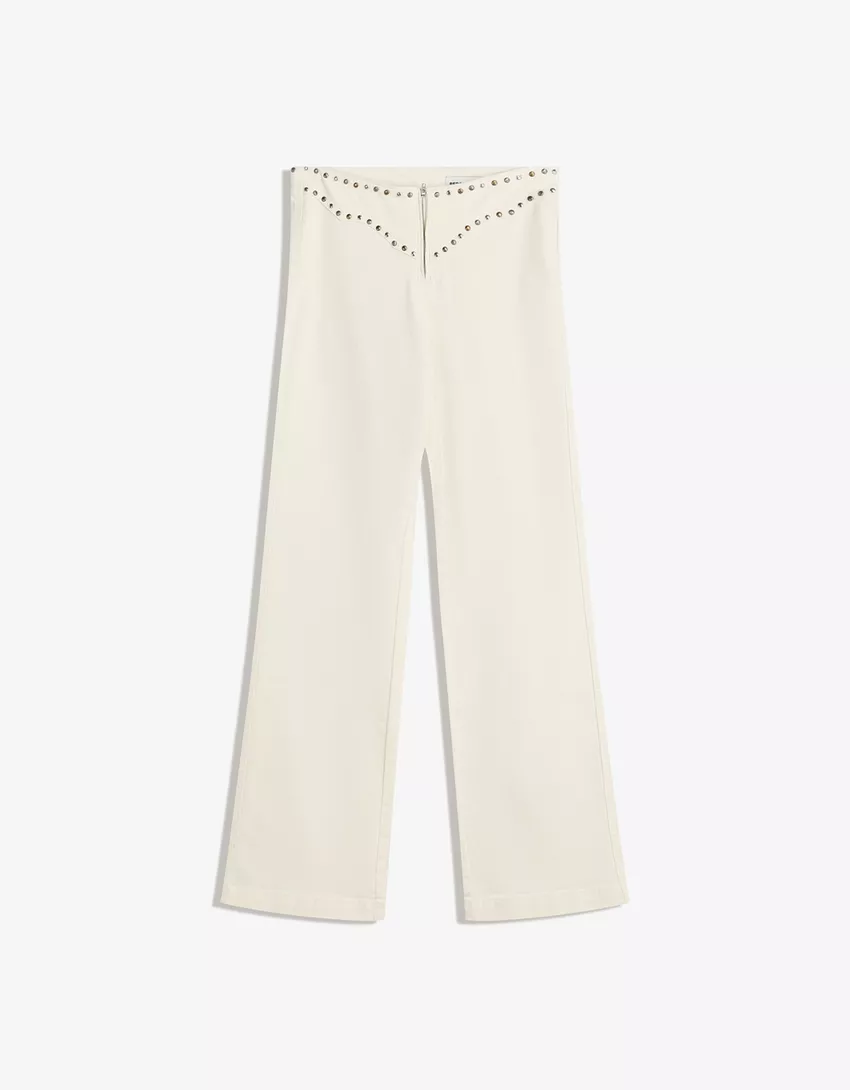 Studded waist pants with zipper