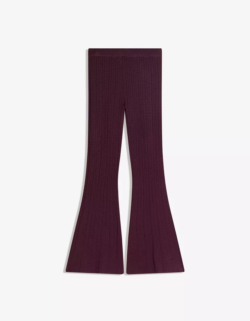 Cable-knit flared pants