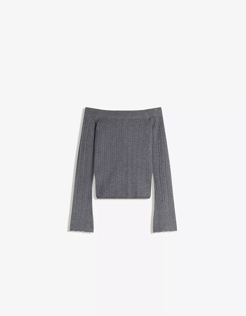 Cable-knit bardot sweater