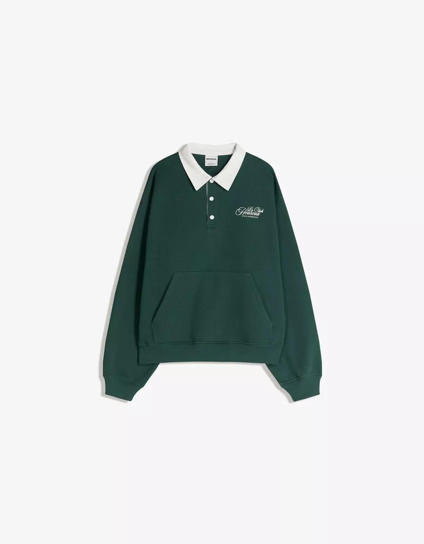 Printed polo collar sweater