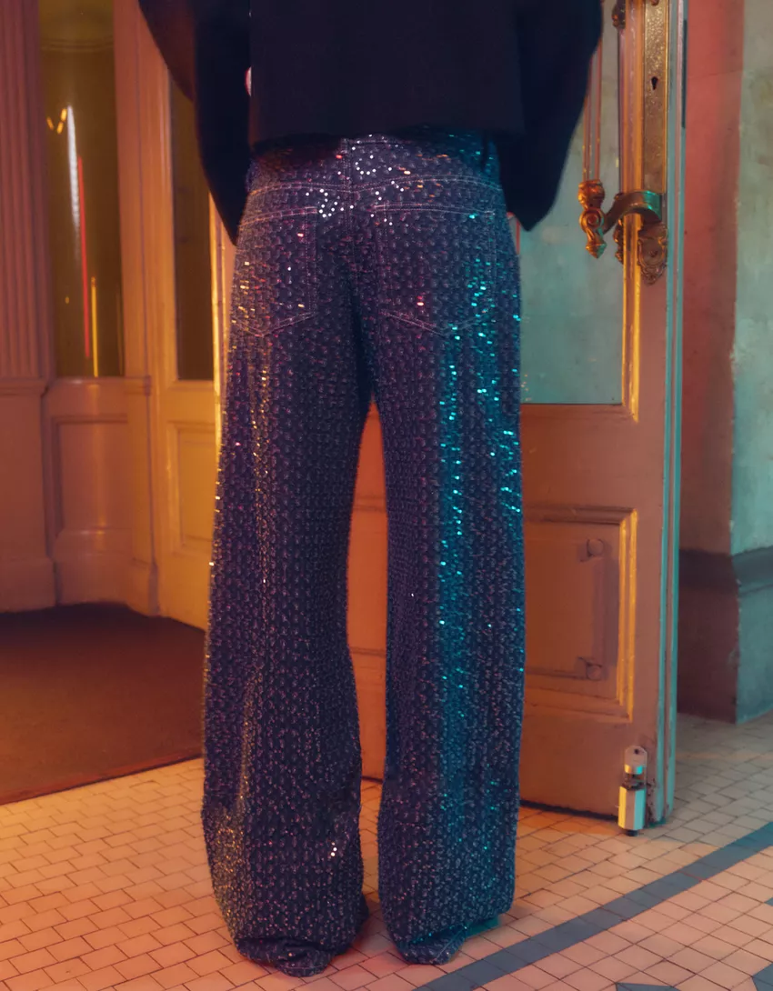 Sequinned Wide-Leg Jeans