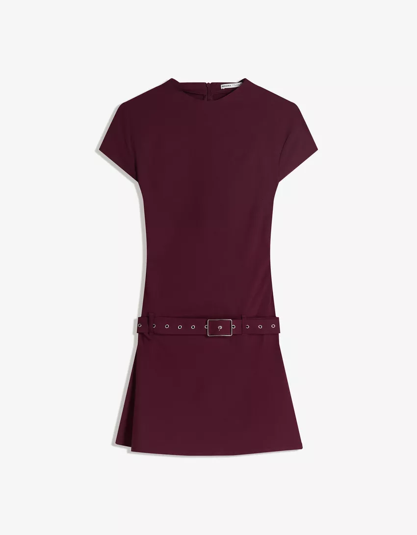 Mini dress with tie belt