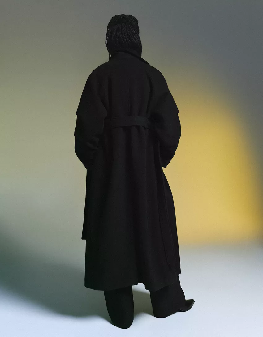 Oversize wool blend coat with belt