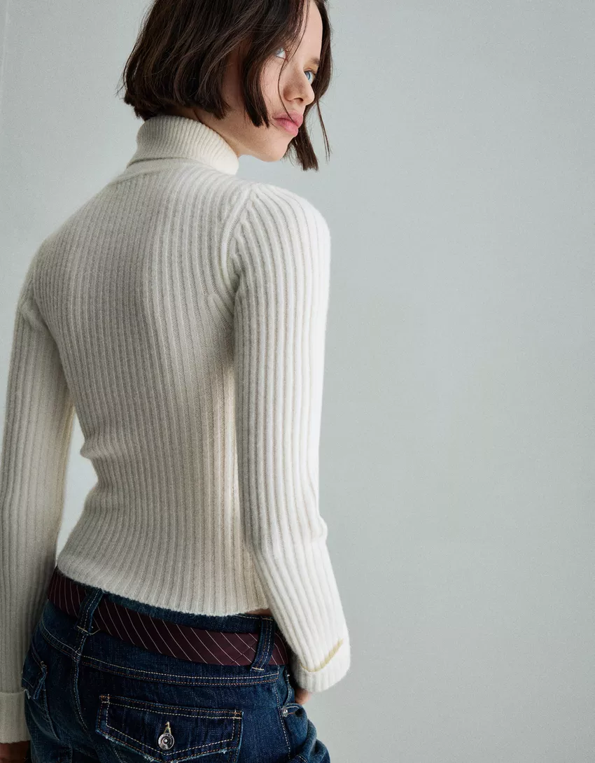 High neck ribbed sweater