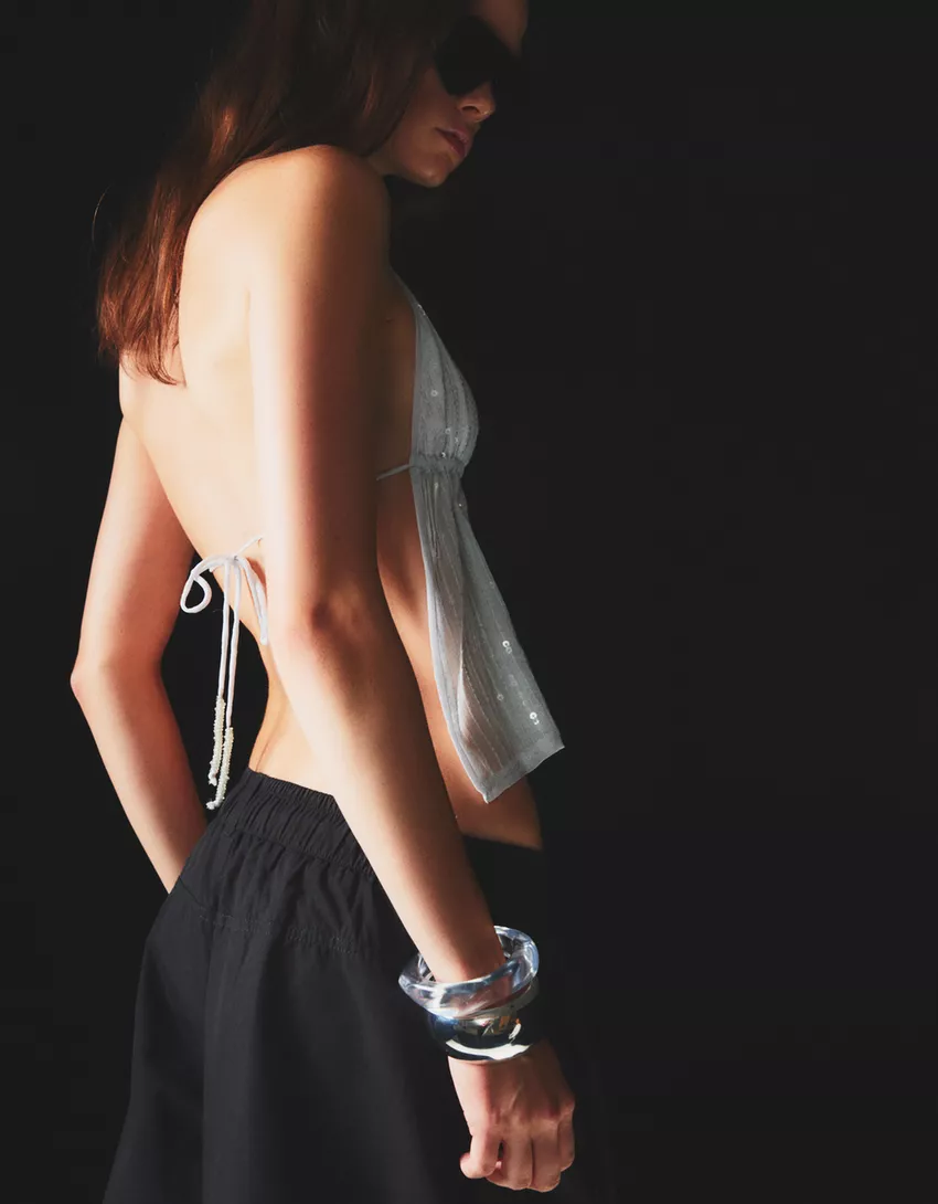 Sequined halter neck top