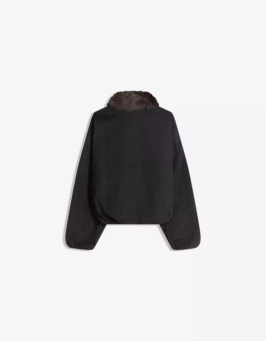 Denim jacket with faux fur collar