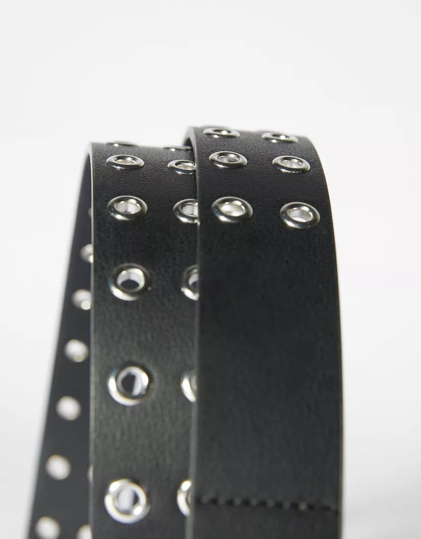 Faux leather belt with eyelets