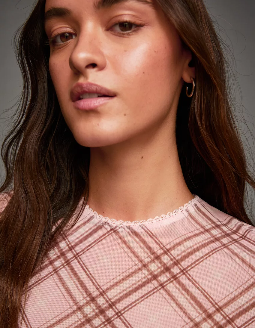 Printed short sleeve tulle T-shirt