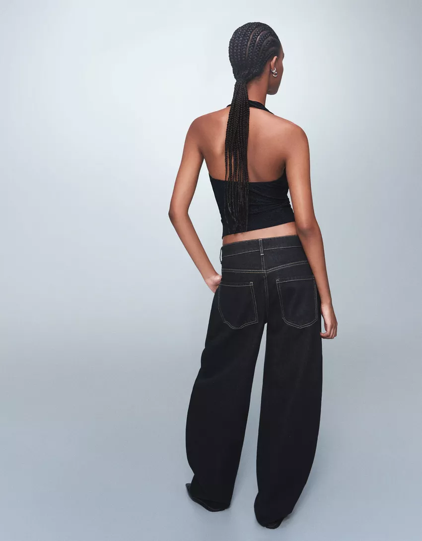 Shimmery draped cowl neck halter top