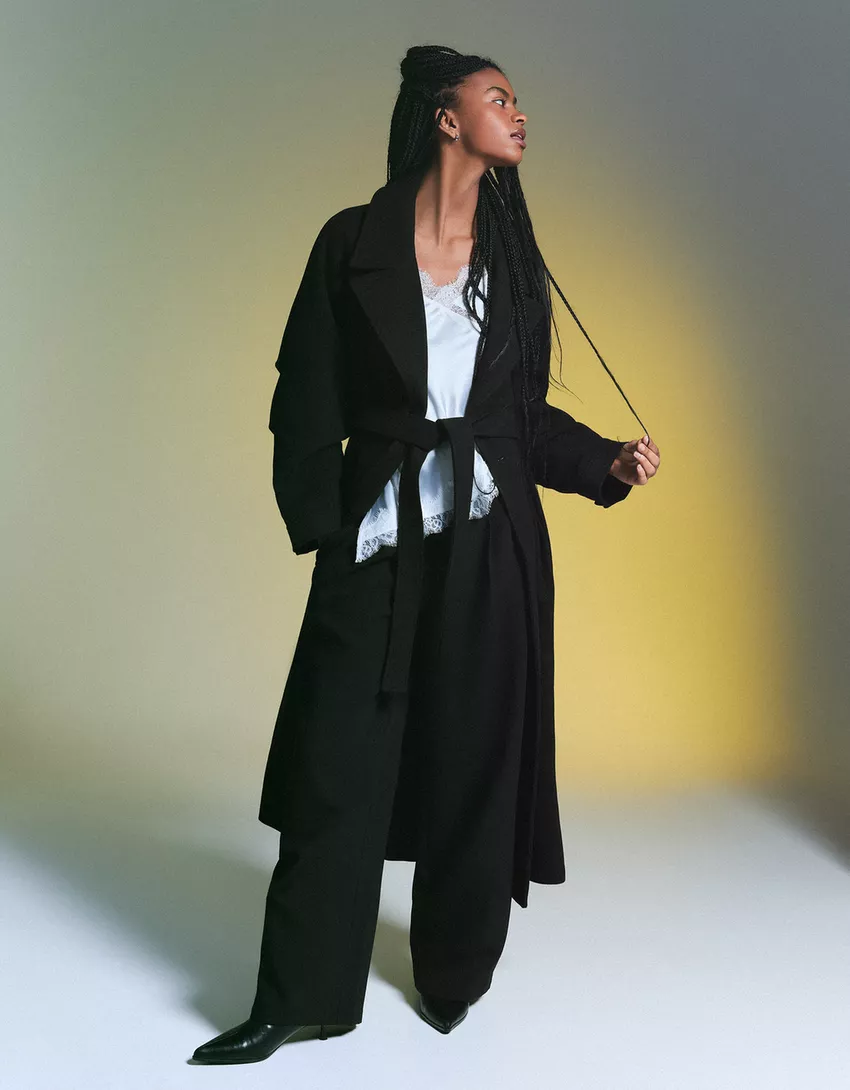 Oversize wool blend coat with belt