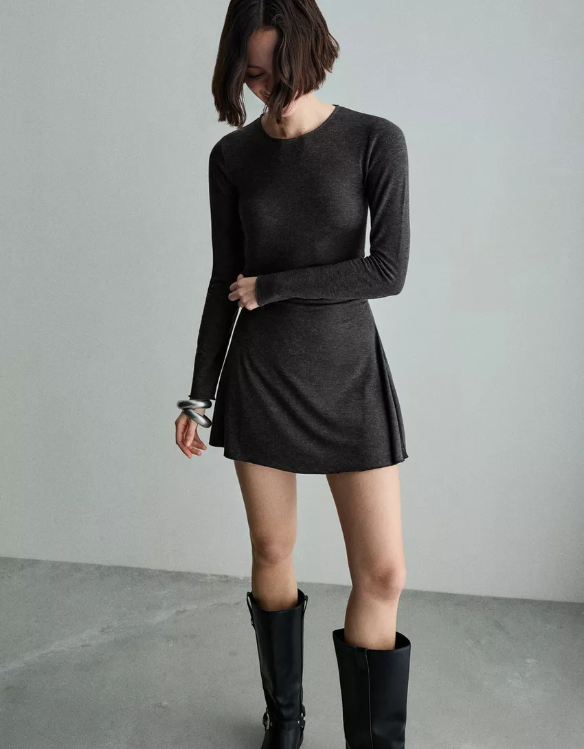 Gathered long sleeve mini dress