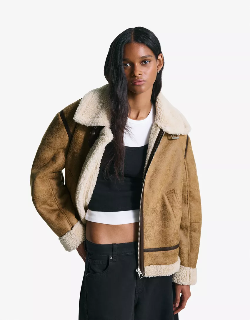 Faux shearling biker jacket