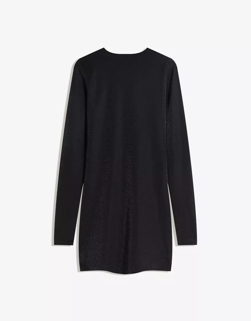 Gathered long sleeve shimmery mini dress