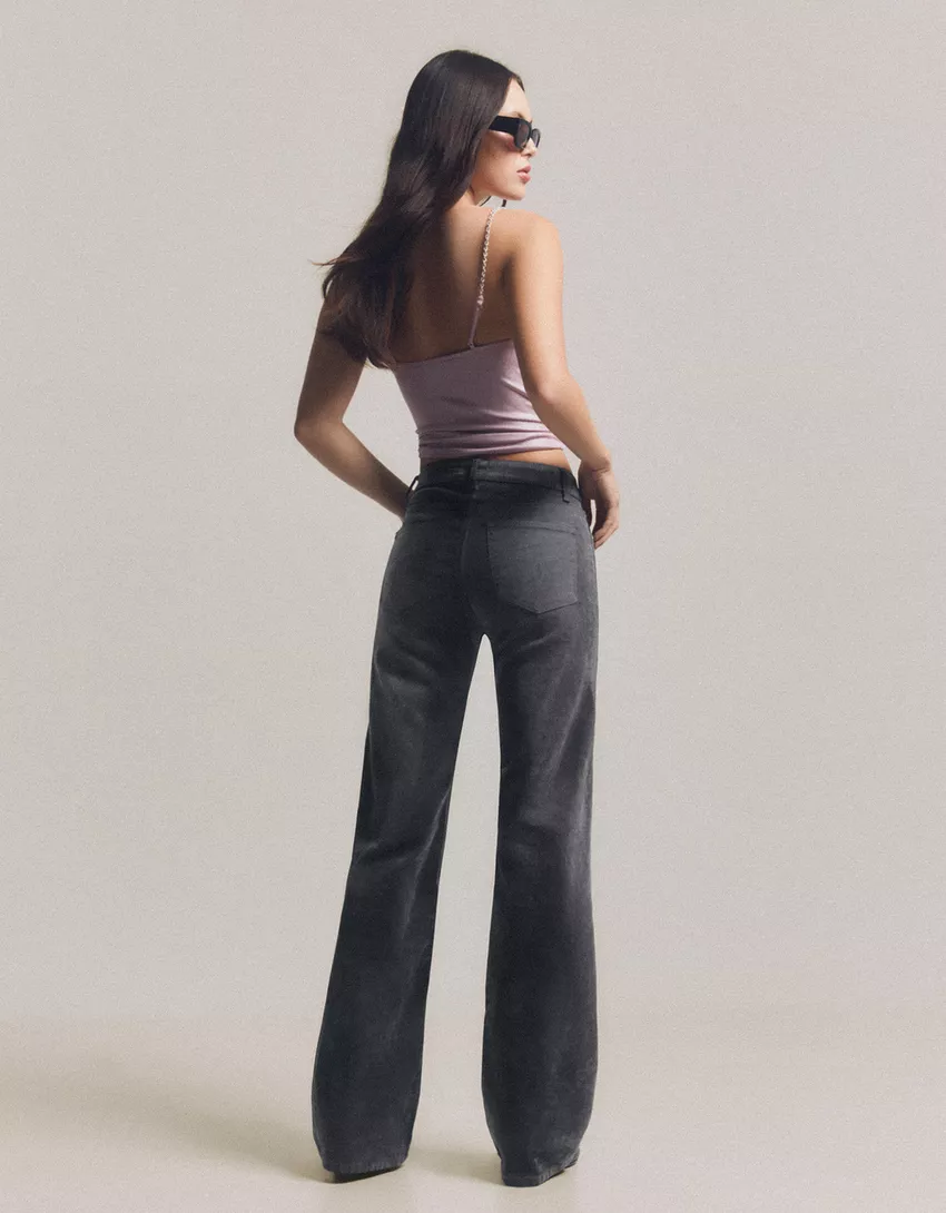 Velvet-effect bootcut jeans