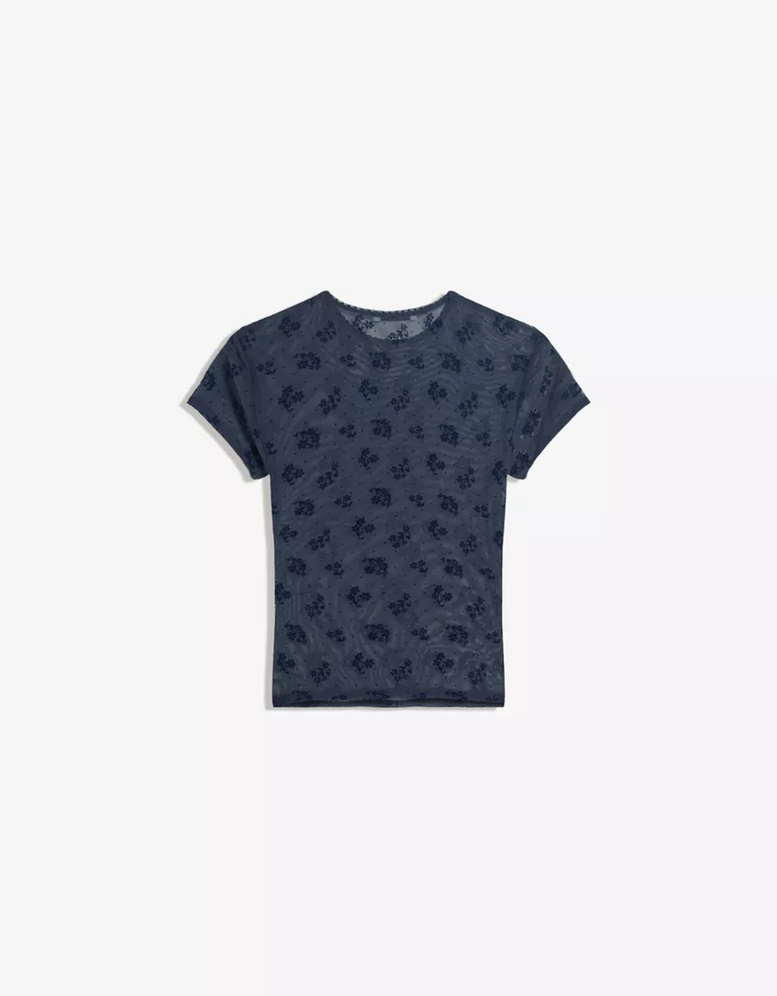 Printed short sleeve tulle T-shirt