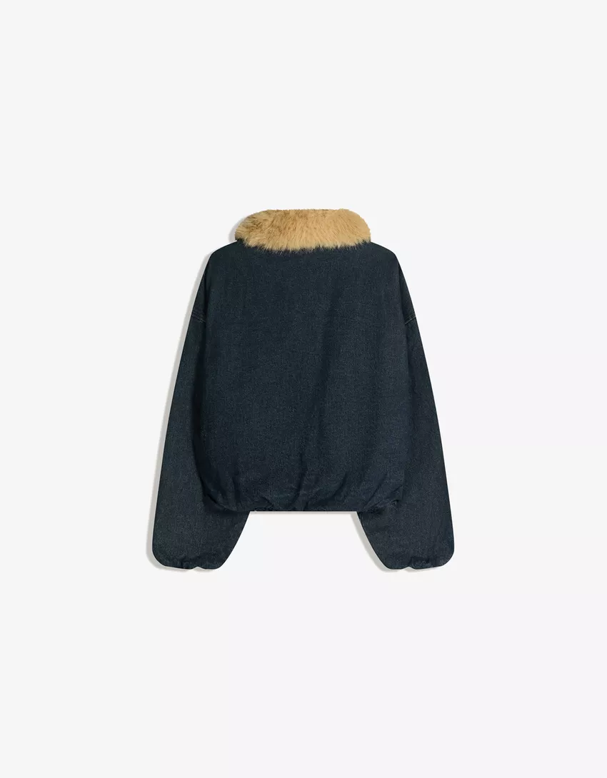 Denim jacket with faux fur collar