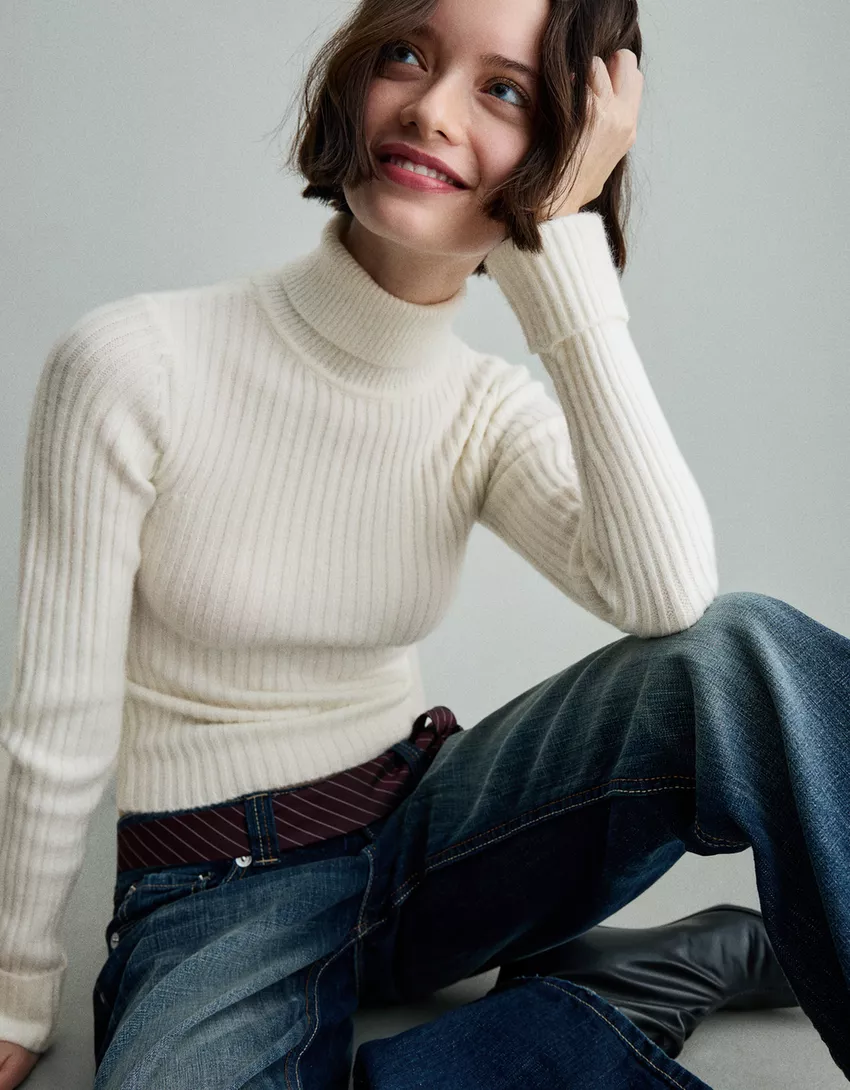 High neck ribbed sweater