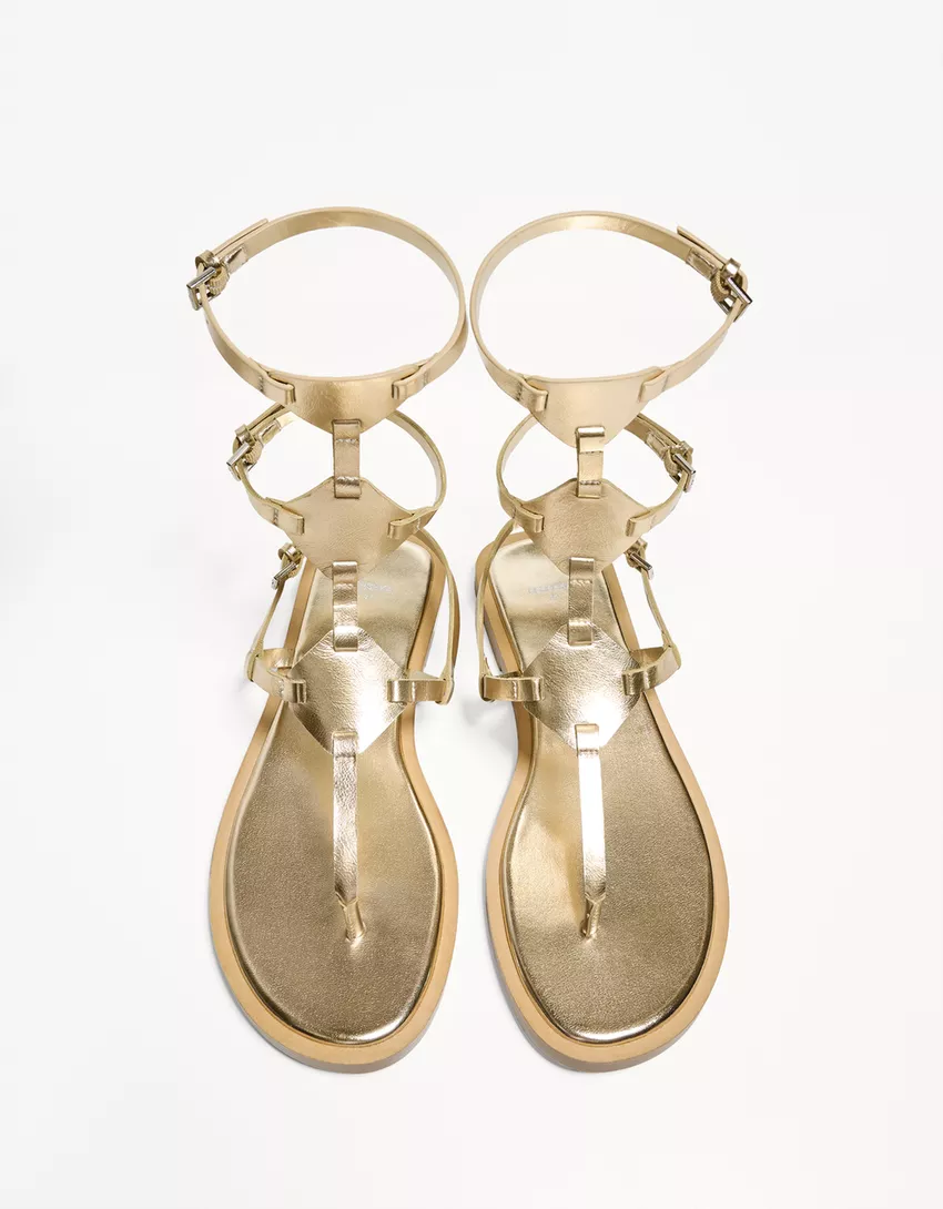 Flat slider sandals with buckles