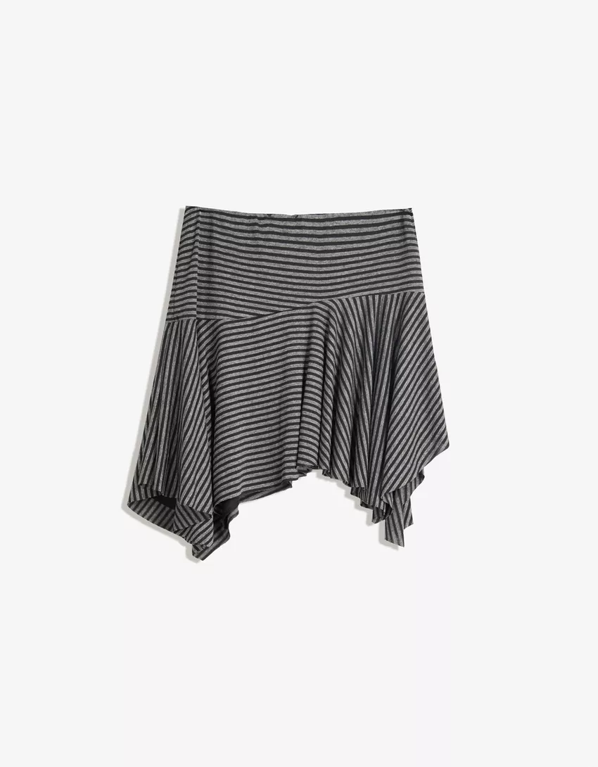 Striped asymmetric mini skirt