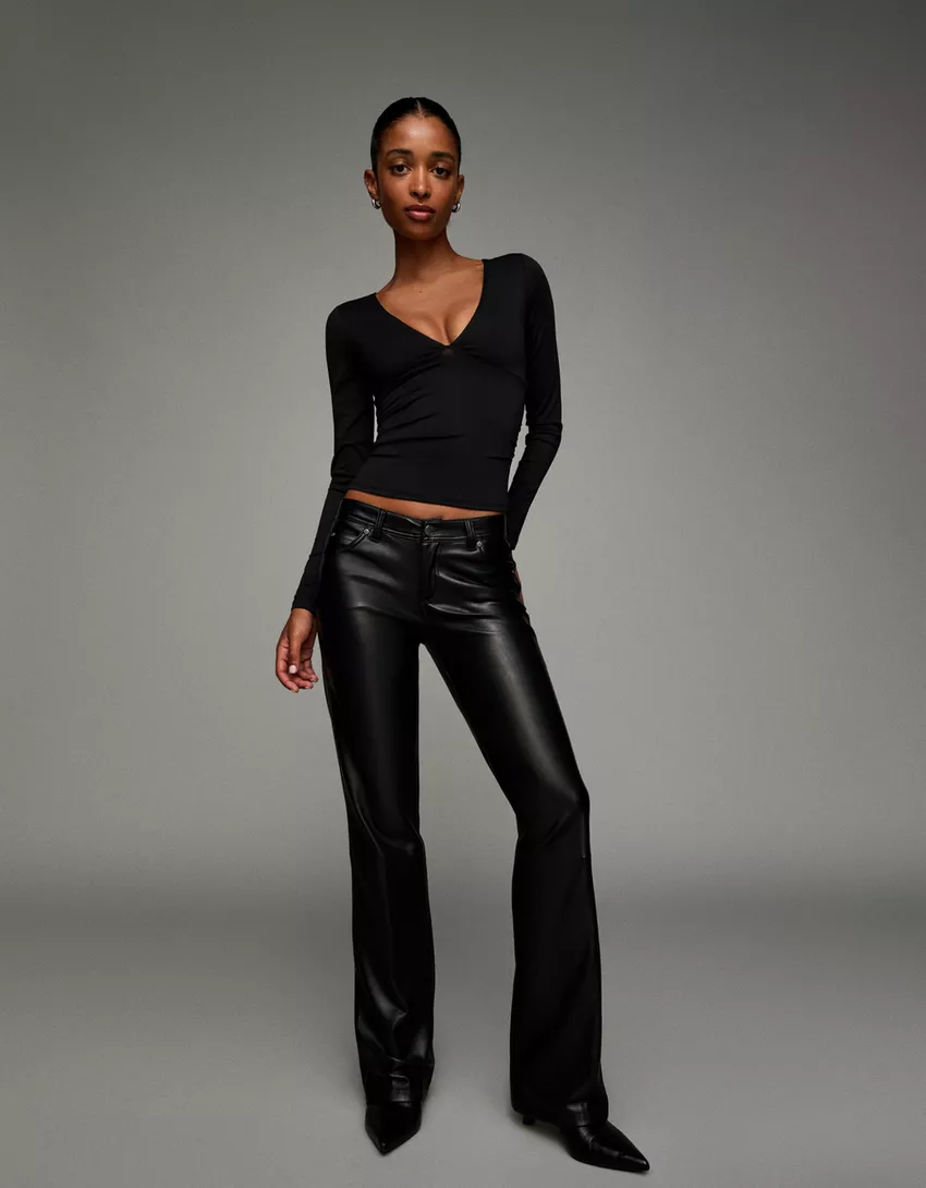 Leather effect bootcut pants