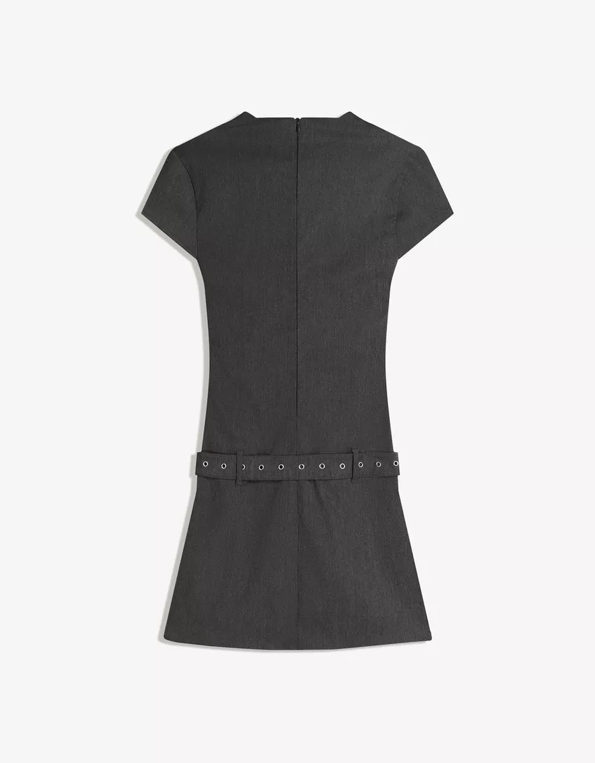 Mini dress with tie belt