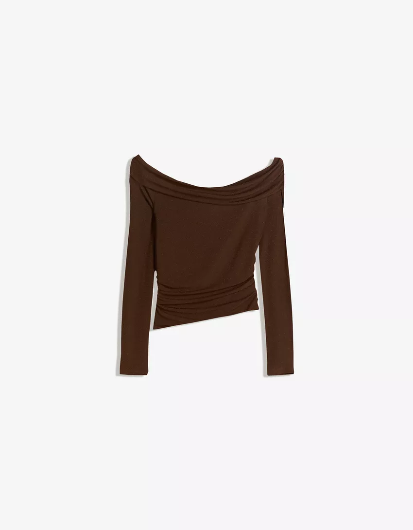 Shimmery textured Bardot neckline top