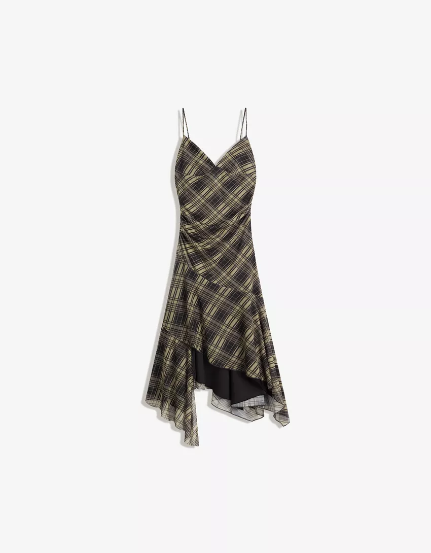 Check strappy tulle midi dress