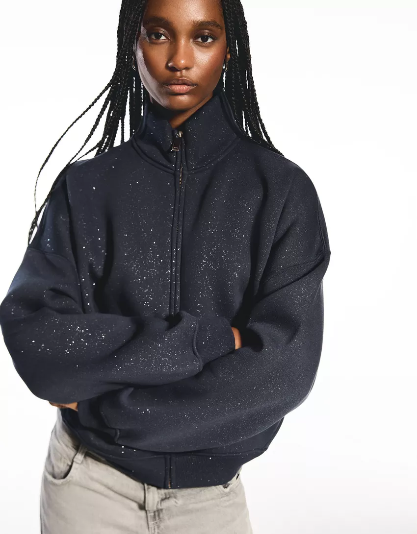 Shiny zip-up sweatshirt