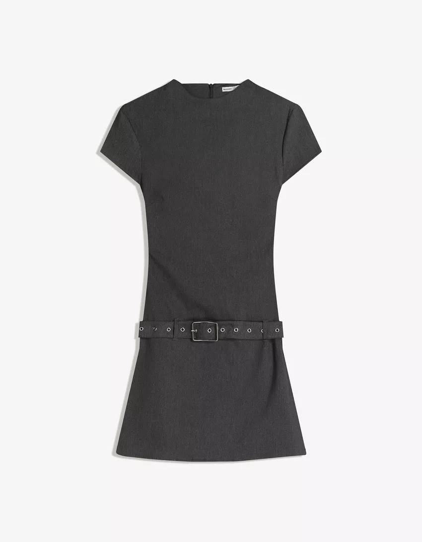 Mini dress with tie belt