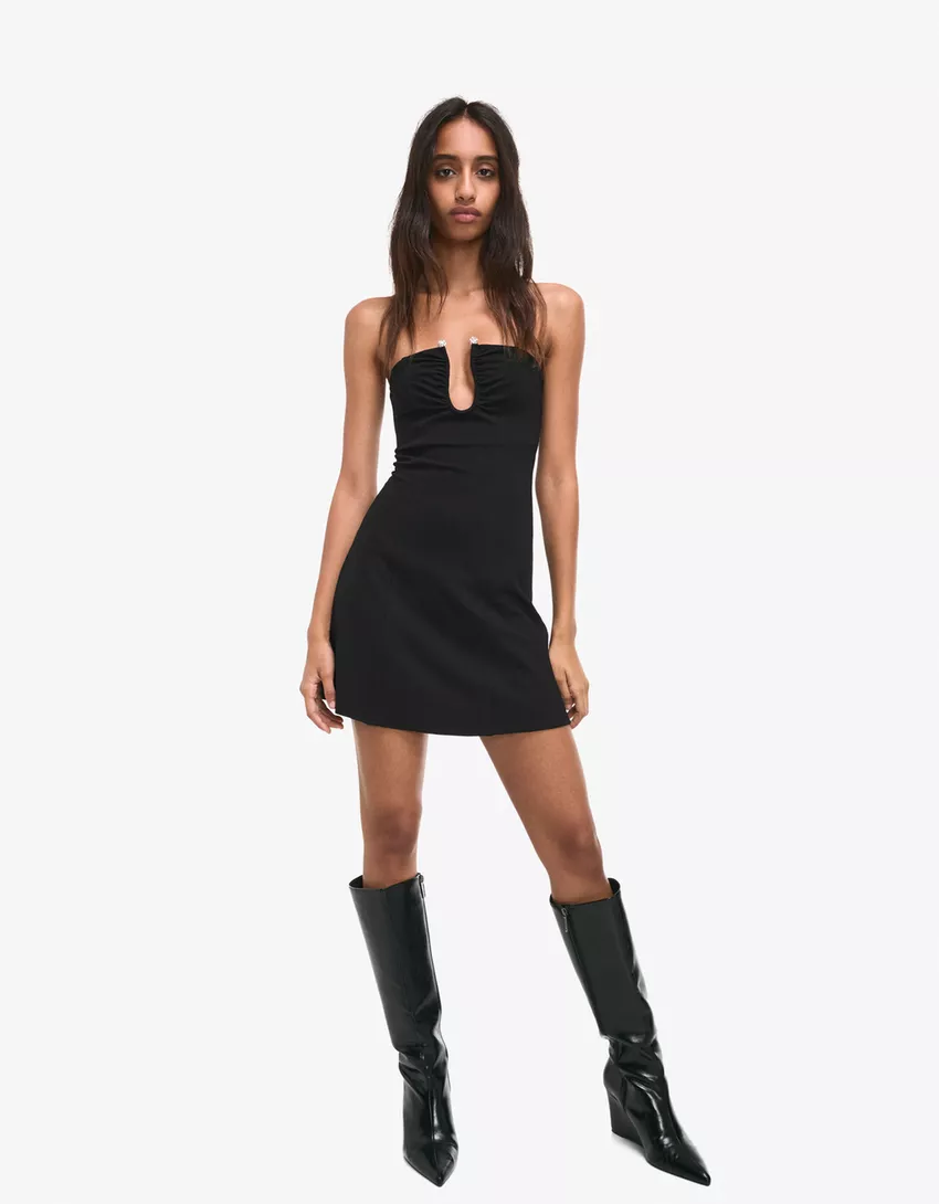 Shimmery mini dress with neckline