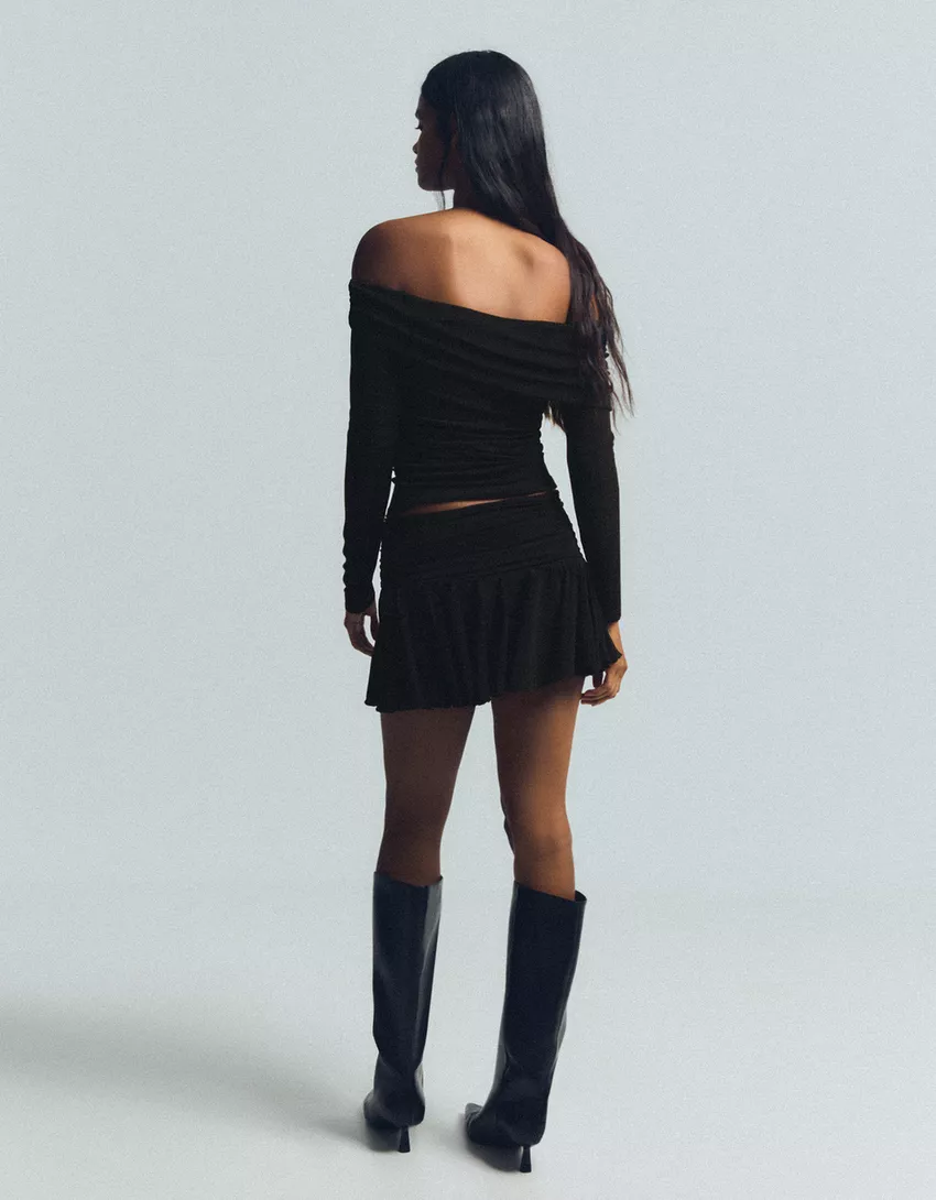 Textured metallic thread mini skirt